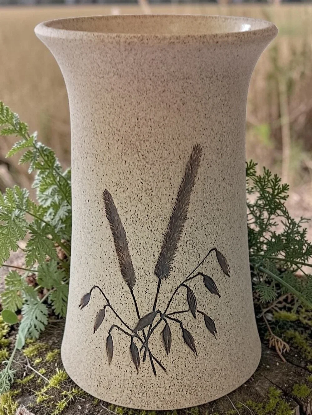 Vtg Mattison Studio Pottery Vase Wheat Grass Neutral Organic Wabi Sabi Farmhouse